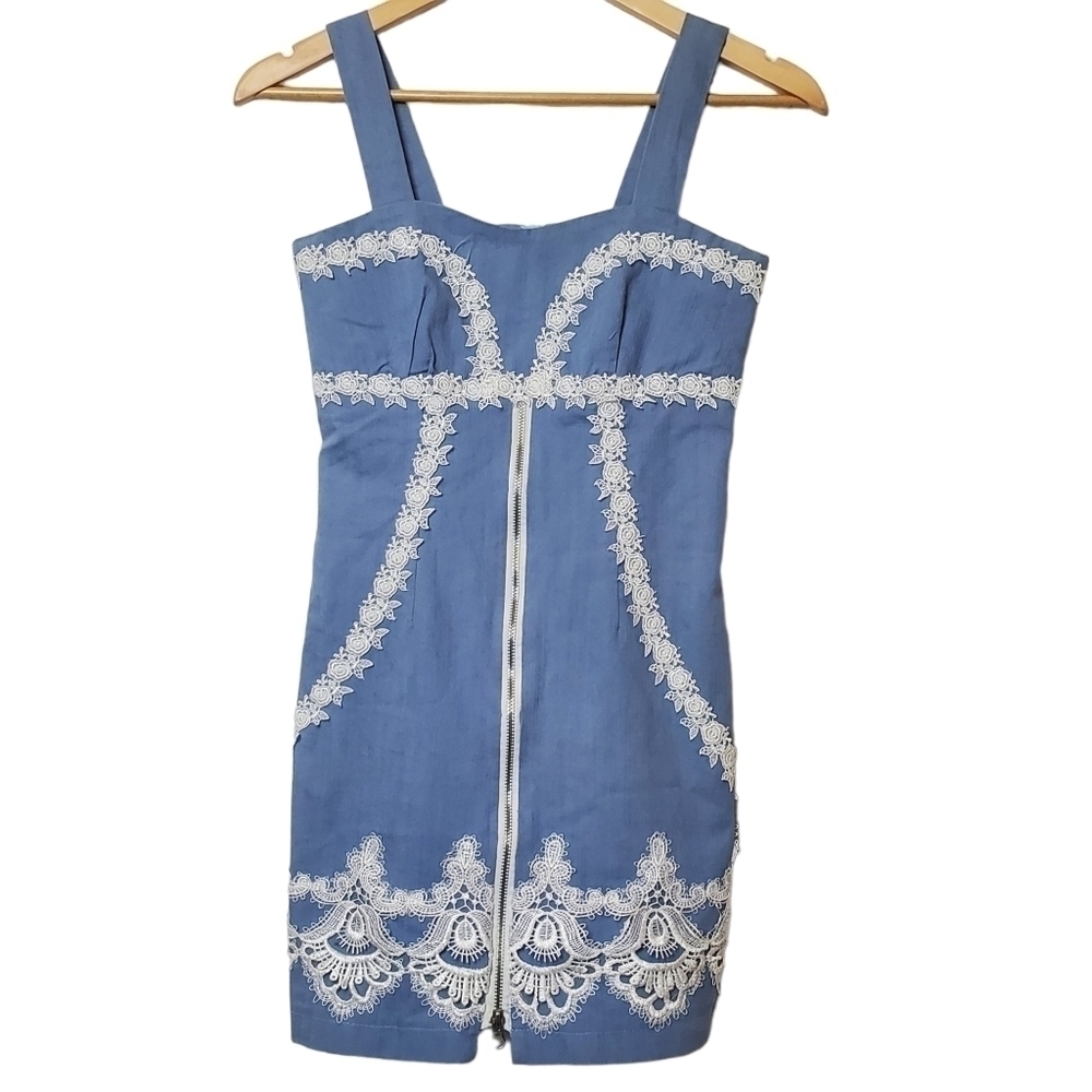 Silhouette Sphaget Strap Denim Dress  with Scalloped Lace Size S